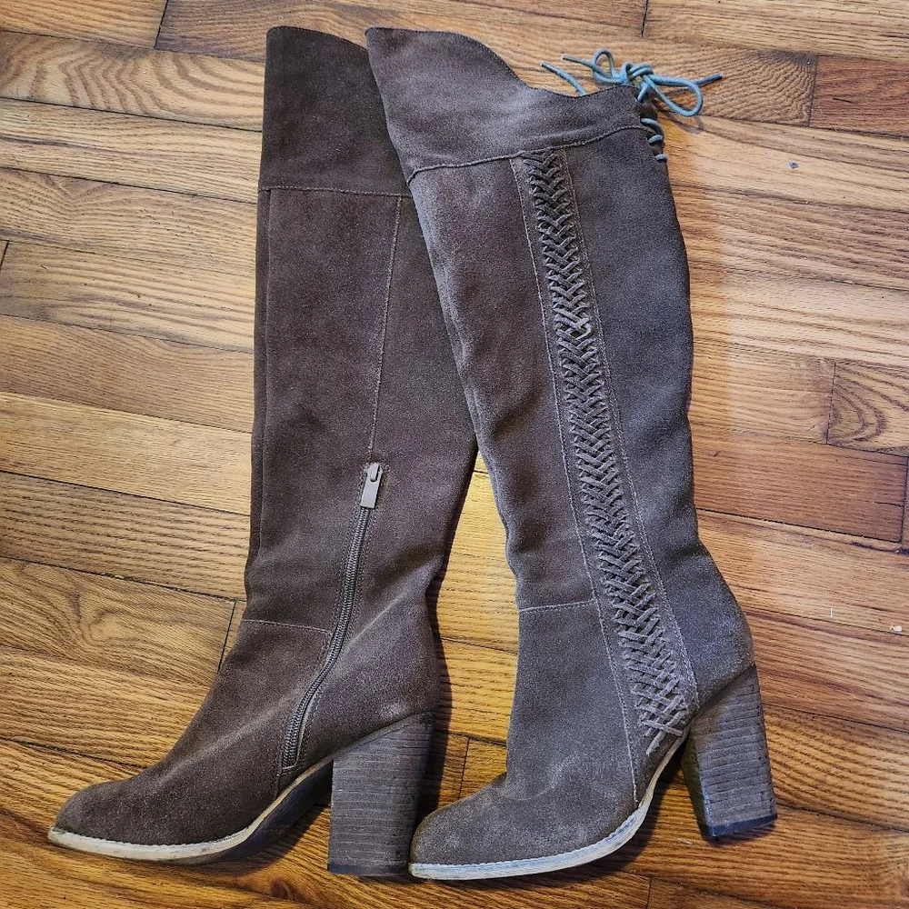 Sbicca Gusto Suede Braided Over The Knee Heeled Boots